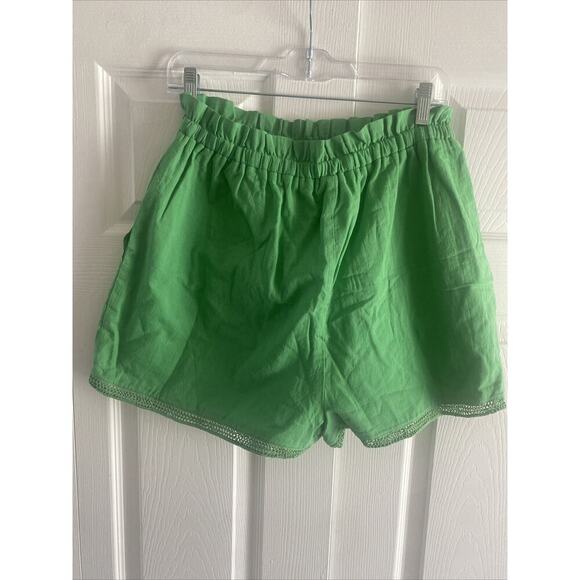Joie Women's Medium Green Shorts Paperbag Tie Waist Lace Hem - Picture 5 of 7